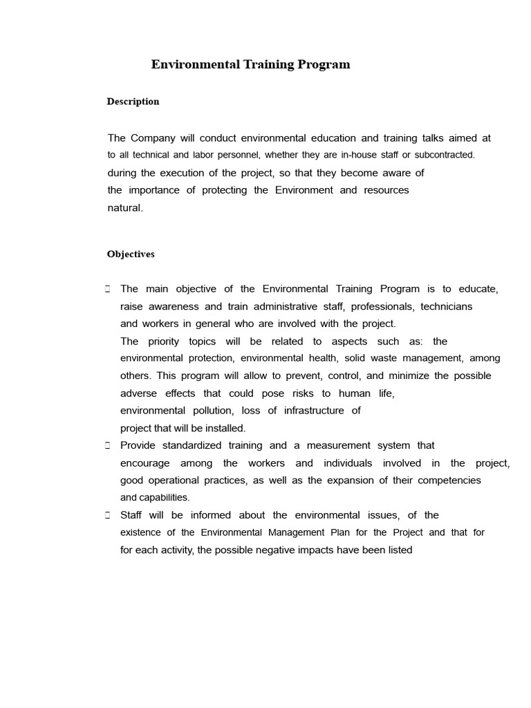 Environmental Training Program Overview | PDF | Environmental ...