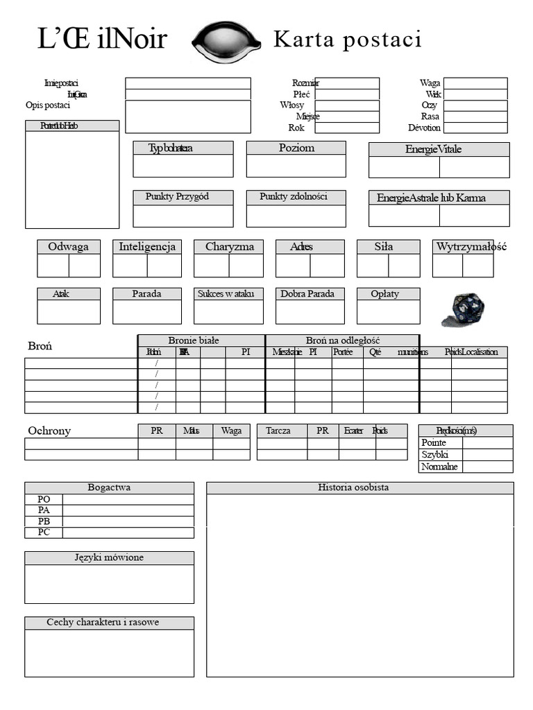 Karta Postaci Zasady II | PDF