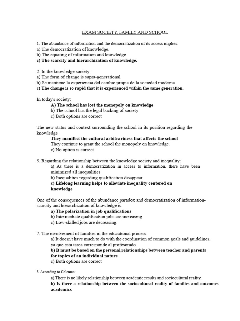 Exam on Society, Family, and School | PDF | Prejudices | Social Psychology