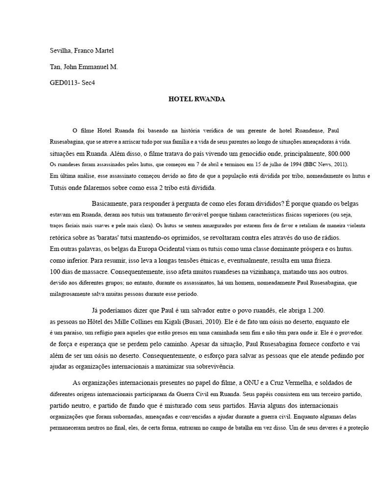 Hotel Ruanda: Genocídio e Heroísmo | PDF | Hutu | Tutsi