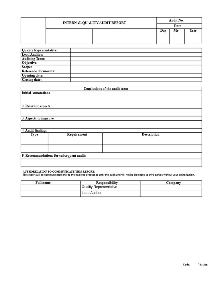 Internal Quality Audit Report Summary | PDF