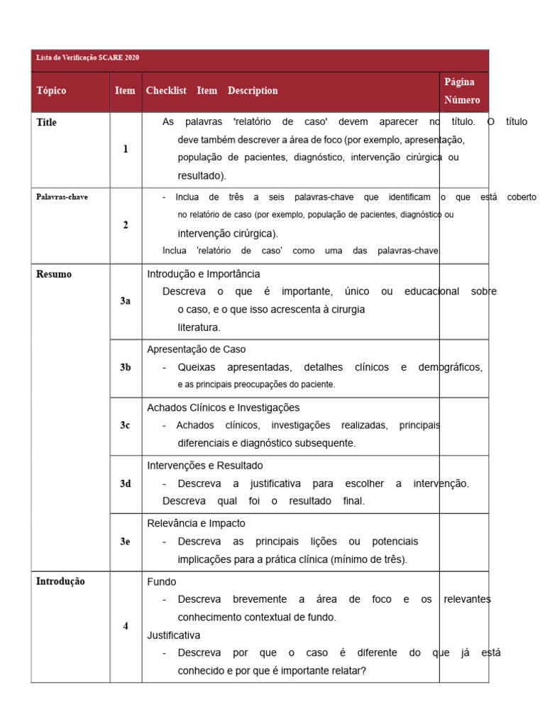 Relatório de Caso: Checklist SCARE 2020 | PDF | Consentimento Livre e ...