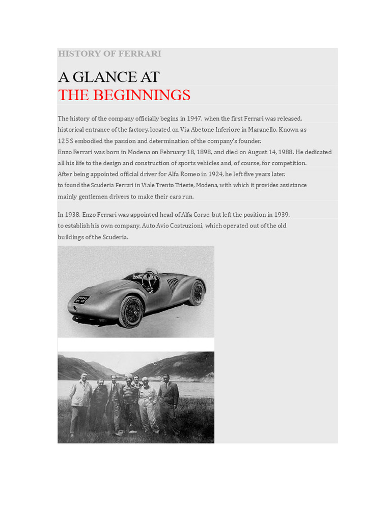 History of Ferrari | PDF | Formula One | Open Wheel Racing