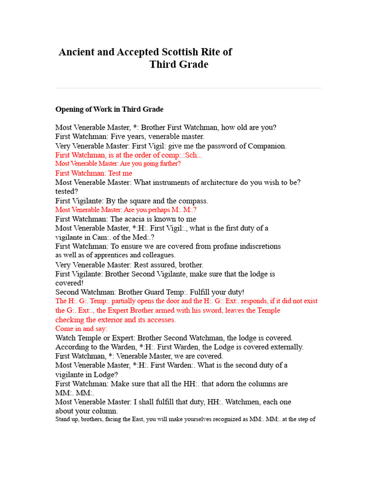 Scottish Rite Third Degree Opening Ritual | PDF | Freemasonry