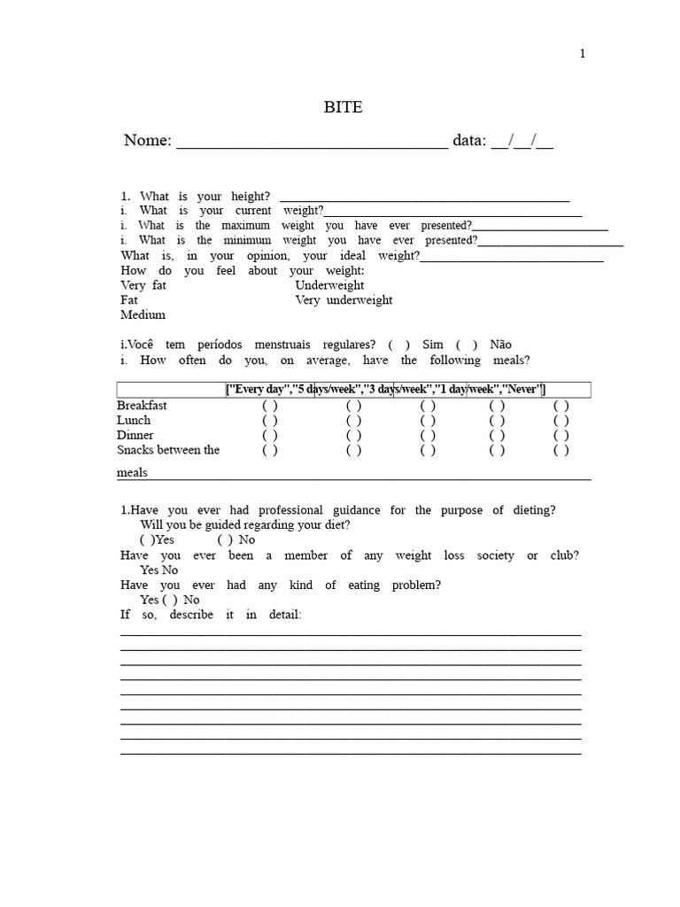 Bulimic Investigatory Test Questionnaire | PDF | Bulimia Nervosa ...