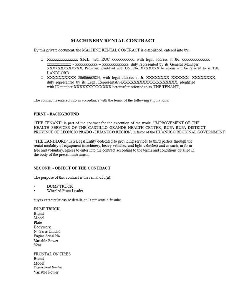 Machinery Rental Contract for Construction | PDF | Lease | Landlord
