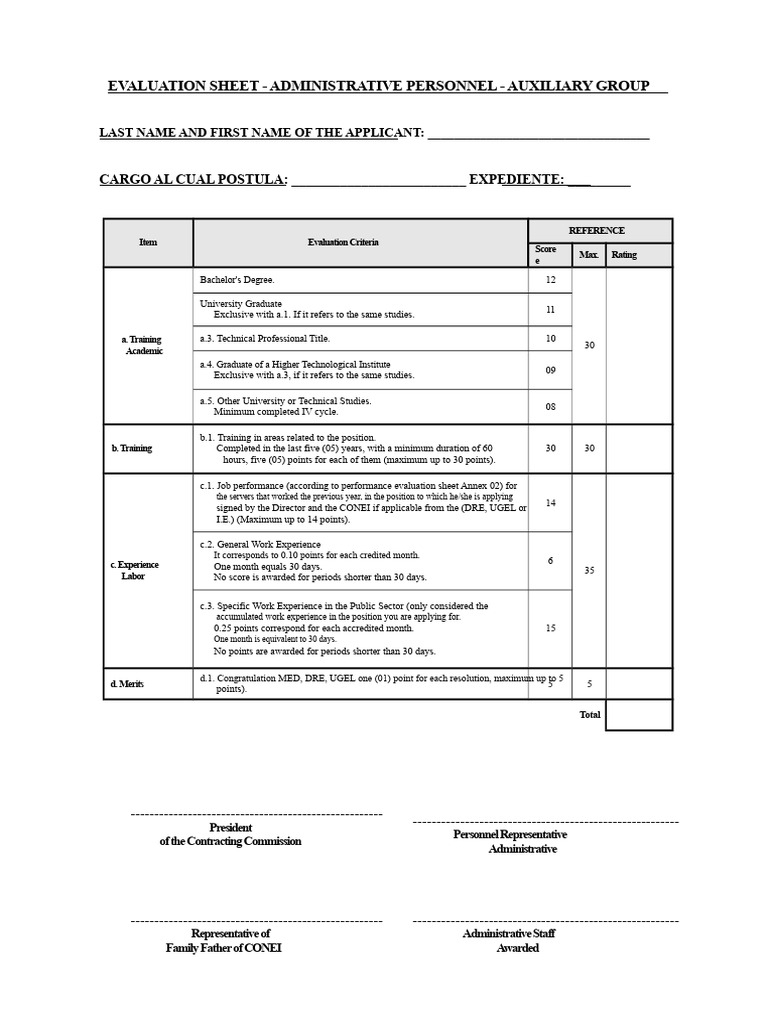 ANNEX-7C Form For The Evaluation of Administrative Staff-Group ...
