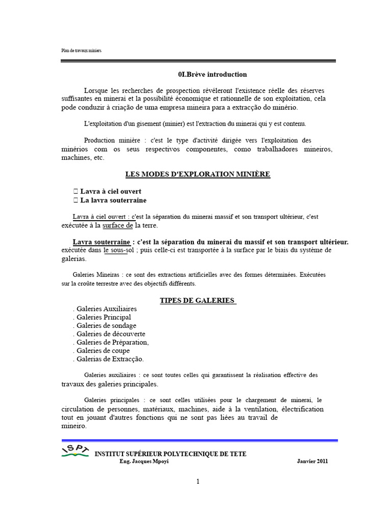 Plan de travaux et exploitation minière | PDF | Exploitation minière | Prix