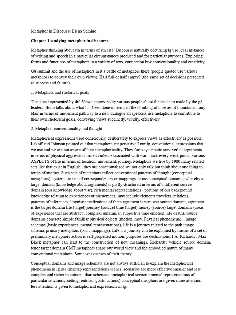 Exploring Metaphors in Discourse | PDF | Metaphor | Semantics