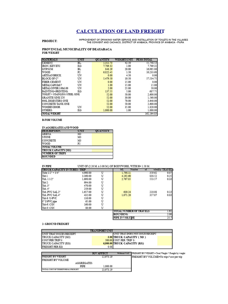 1.1 Freight Calculation - Acemila | PDF | Construction Aggregate | Cargo