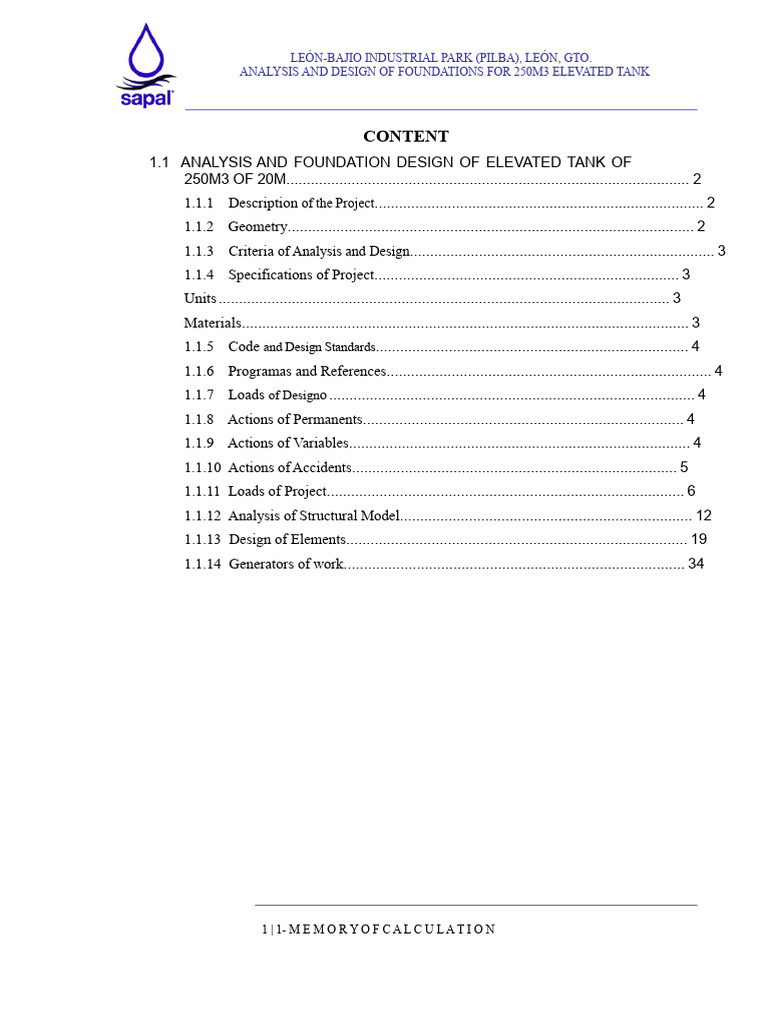 Design of Foundation For Elevated Tank 250m3 | PDF | Bending ...
