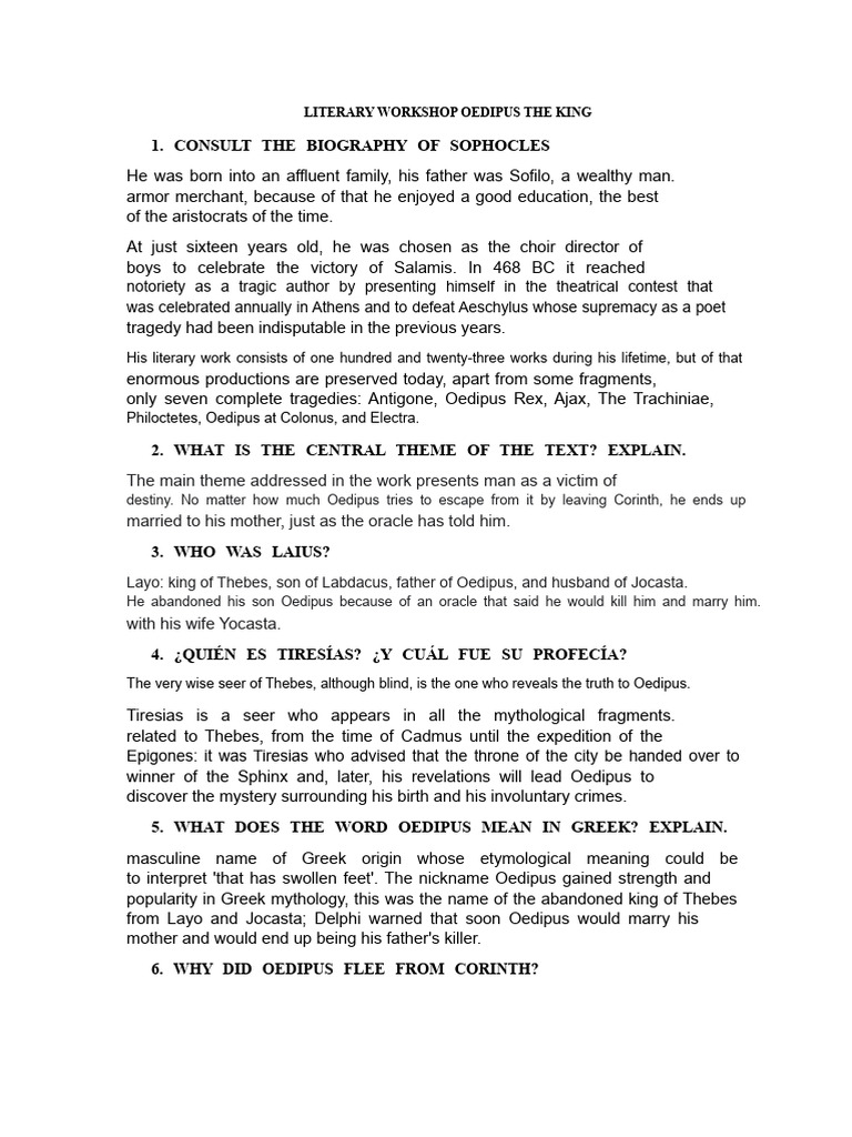 Literary Workshop Oedipus Rex | PDF | Oedipus | Sophocles