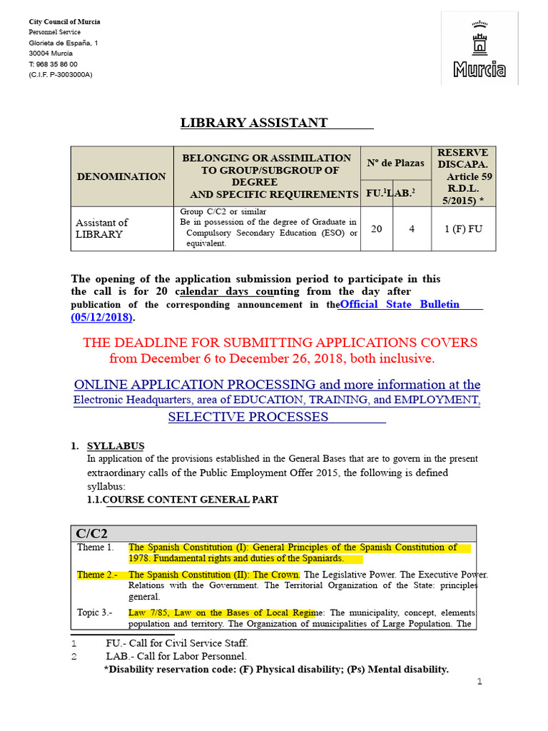 Library Assistant Job Call Murcia | PDF | Libraries | Metadata