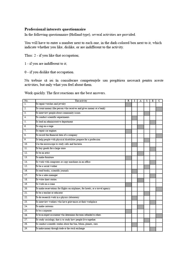 Holland Professional Interests Questionnaire | PDF | Memory | Attention