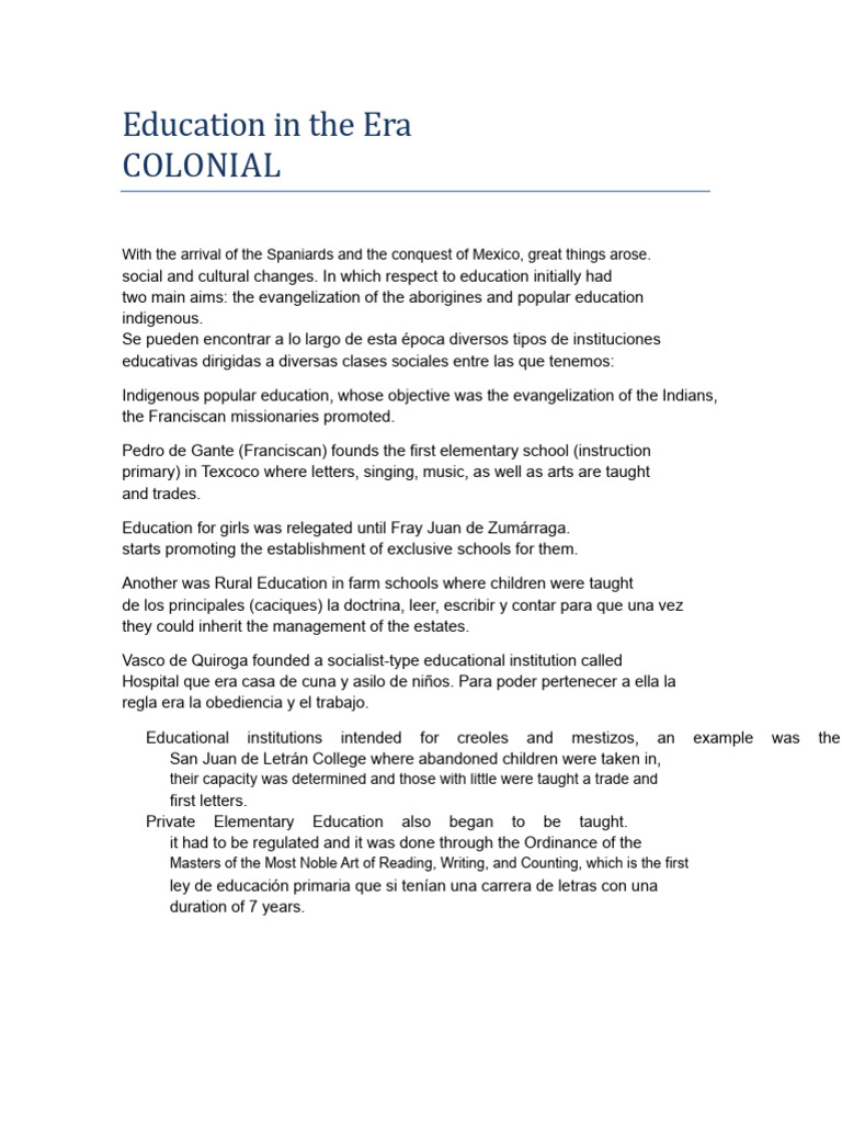 Education in The Colonial Era | PDF | Spanish Empire | Spanish ...