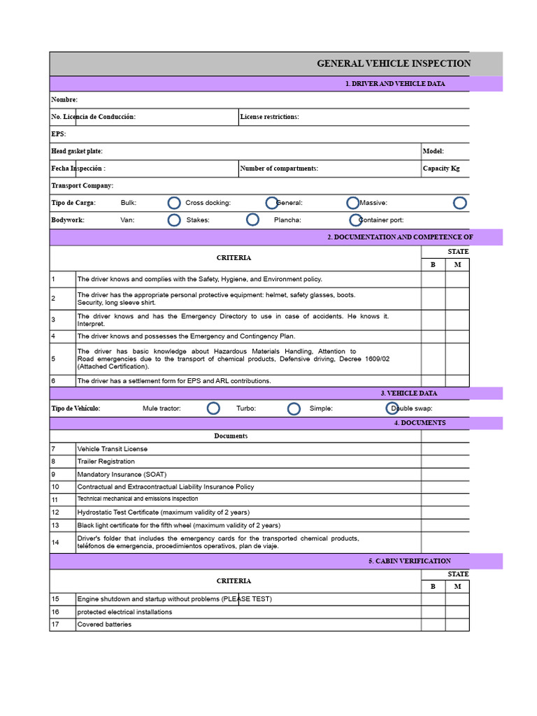 Comprehensive Vehicle Inspection Checklist | PDF | Vehicles | Truck