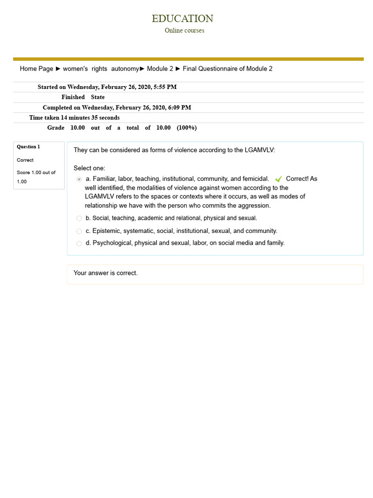 Final Questionnaire of Module 2 | PDF | Woman | Violence