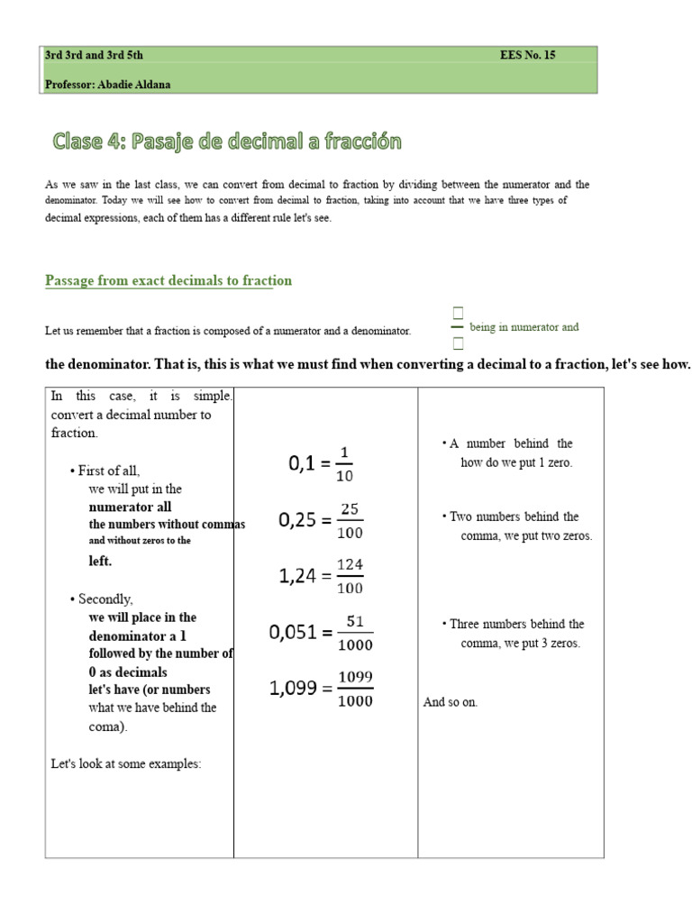 Converting Decimals to Fractions Guide | PDF | Decimal | Division ...