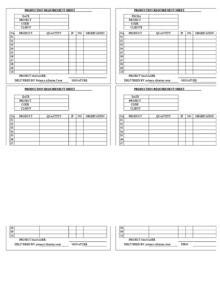 Requirement Sheet | PDF