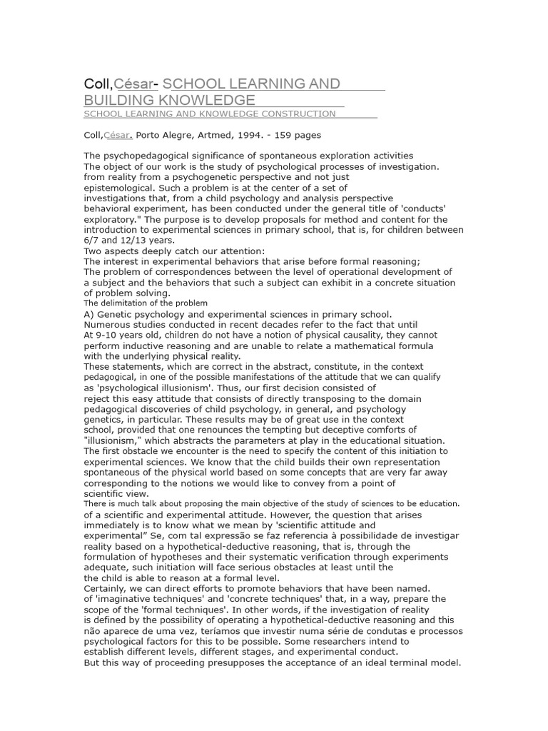 School Learning and Knowledge Construction | PDF | Knowledge | Learning
