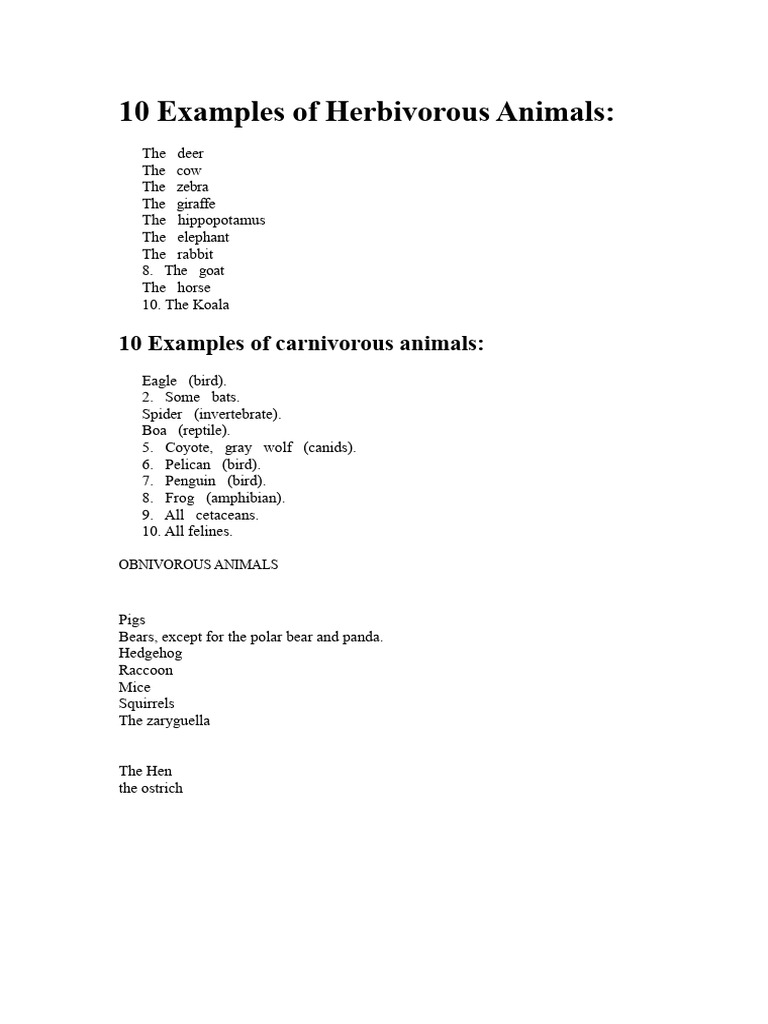 10 Examples of Herbivorous Animals | PDF