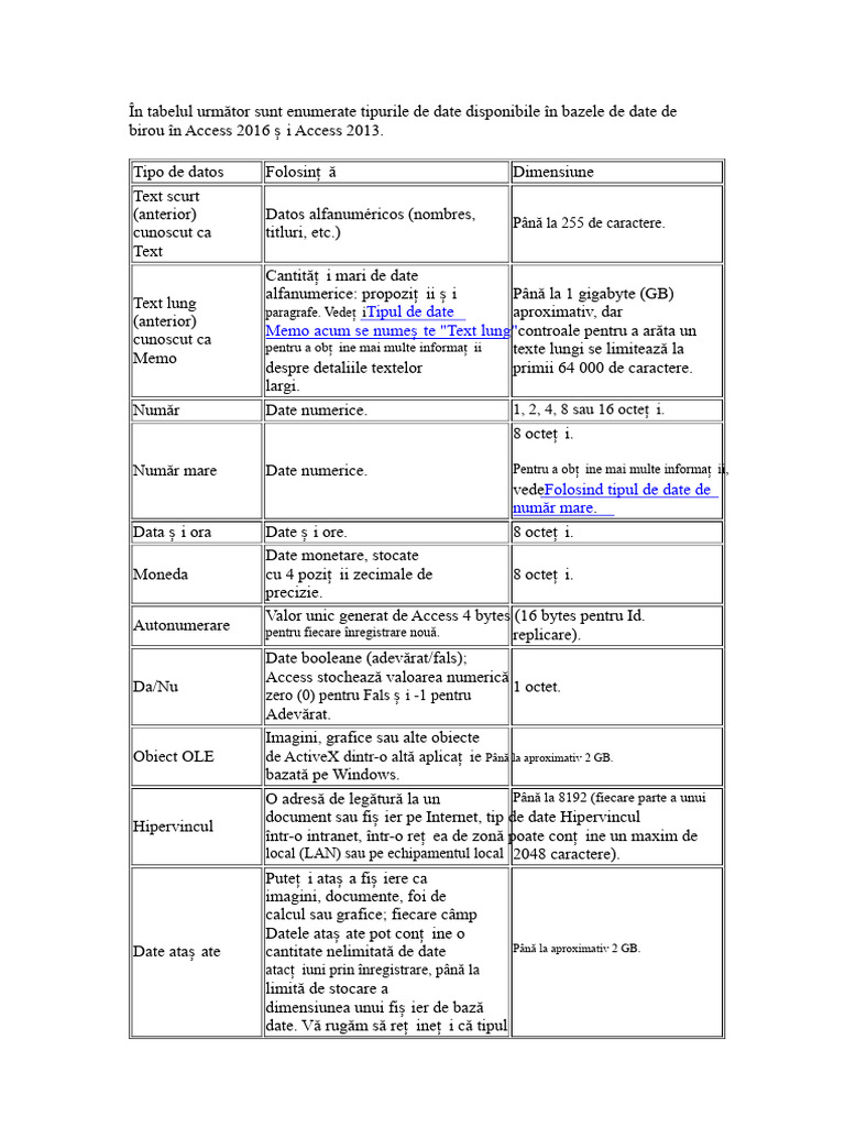 Tipuri de Date Access | PDF