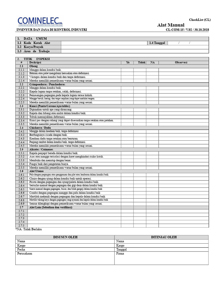 Checklist Alat Manual untuk Insinyur | PDF