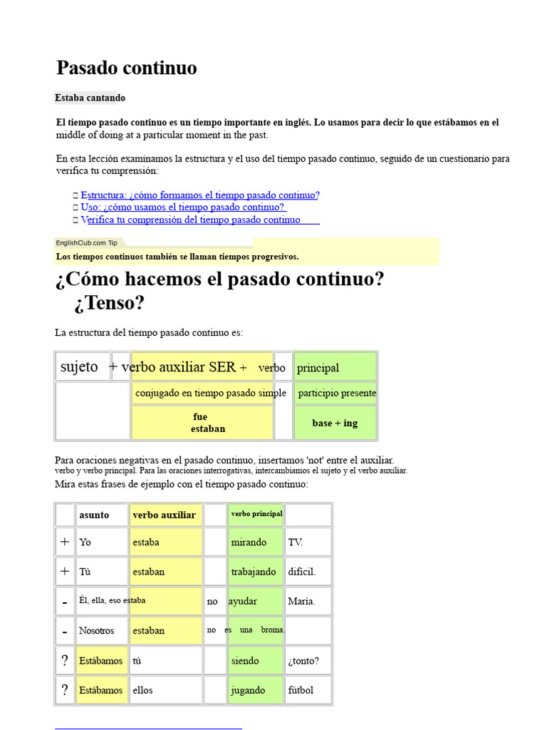 Uso y estructura del pasado continuo | PDF | Verbo | Lingüística