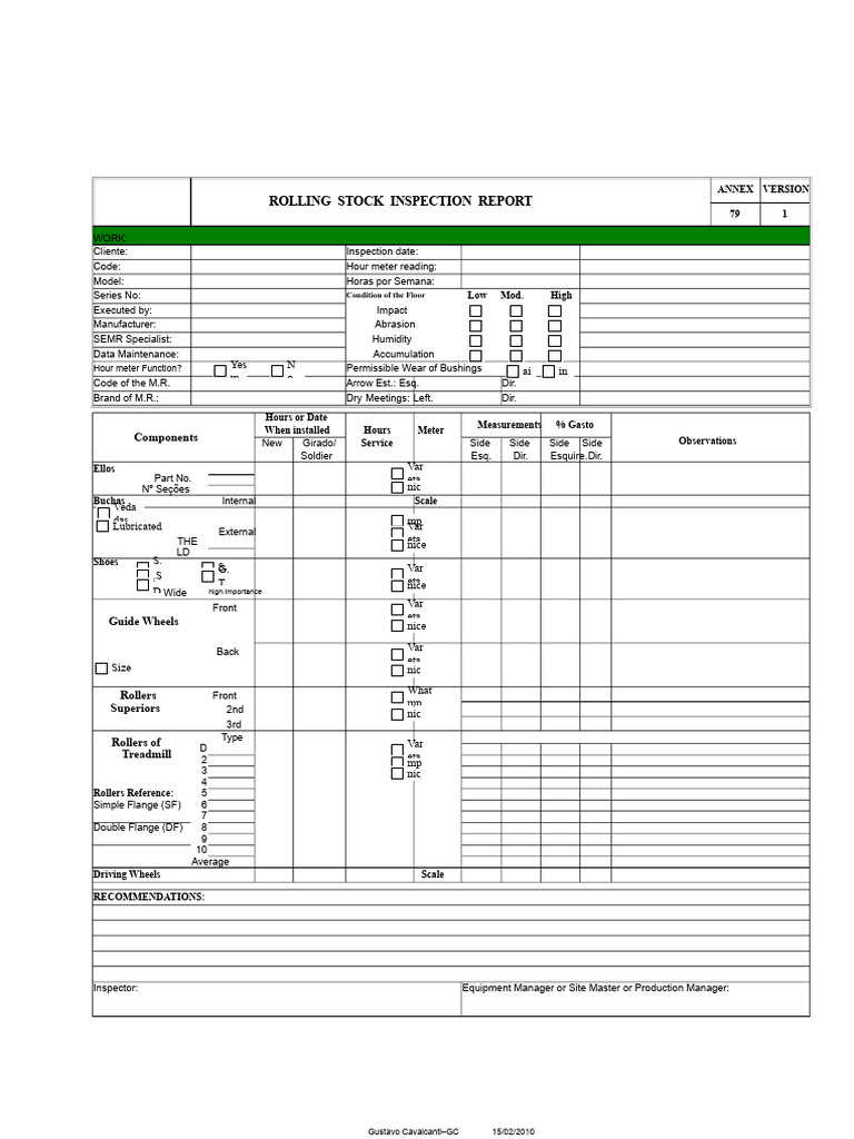 Rolling Stock Inspection Report Summary | PDF | Mechanical Engineering