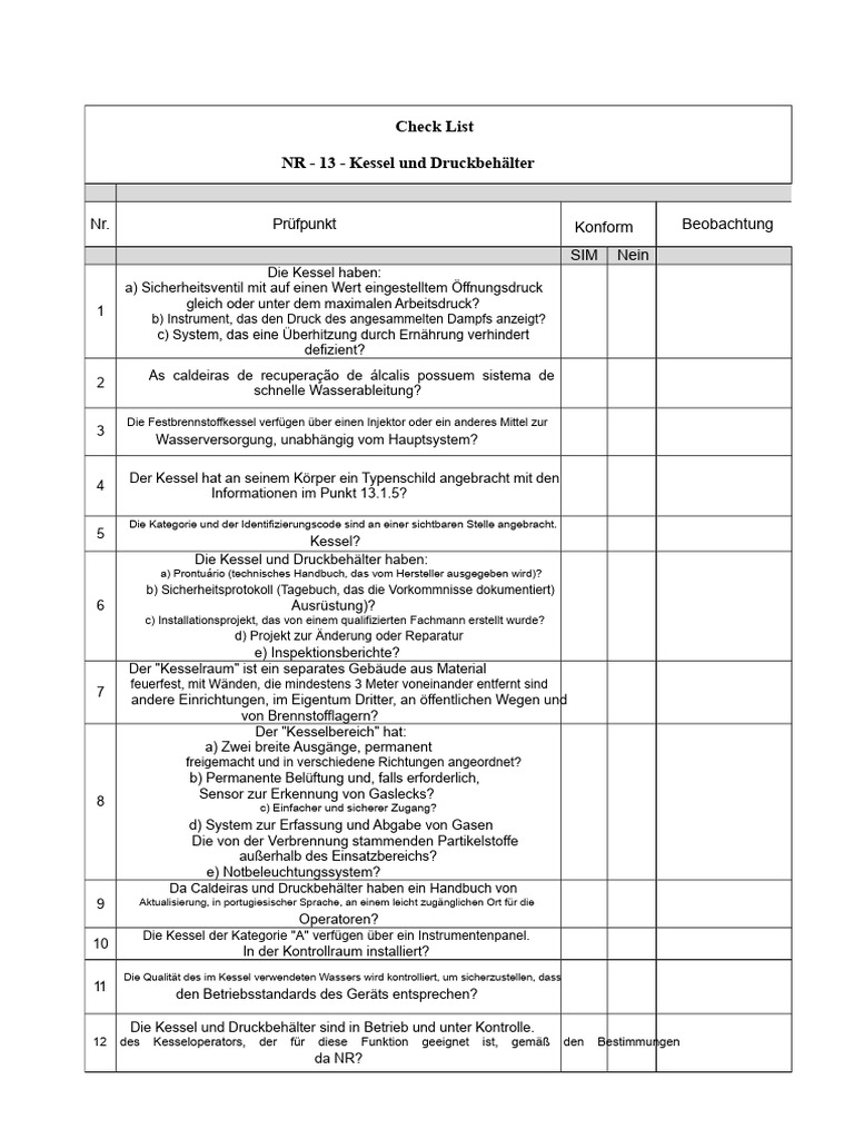 Checklist Für Kessler Und Druckbehälter | PDF