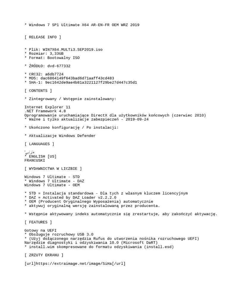 Windows 7 SP1 Ultimate X64 AR-EN-FR OEM WRZESIEŃ 2019 (Gen2) | PDF