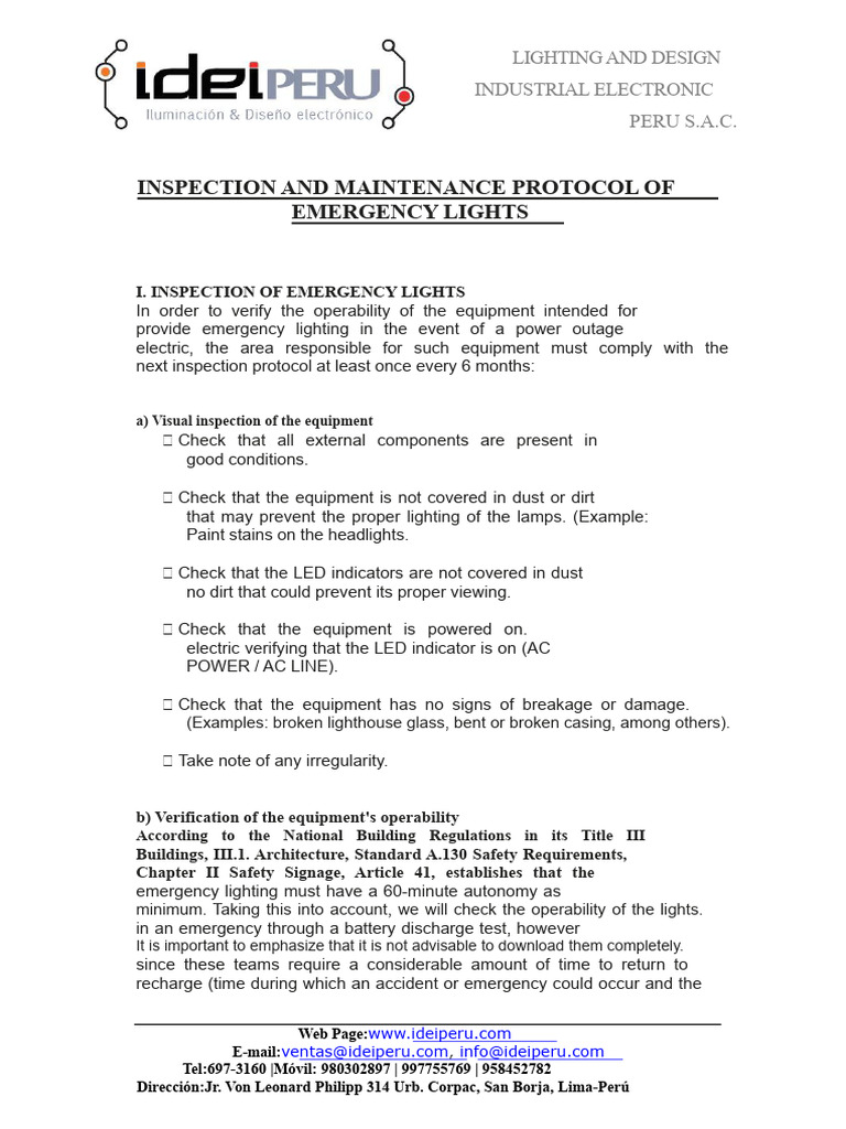 Emergency Lights Inspection Protocol | PDF | Lighting | Headlamp