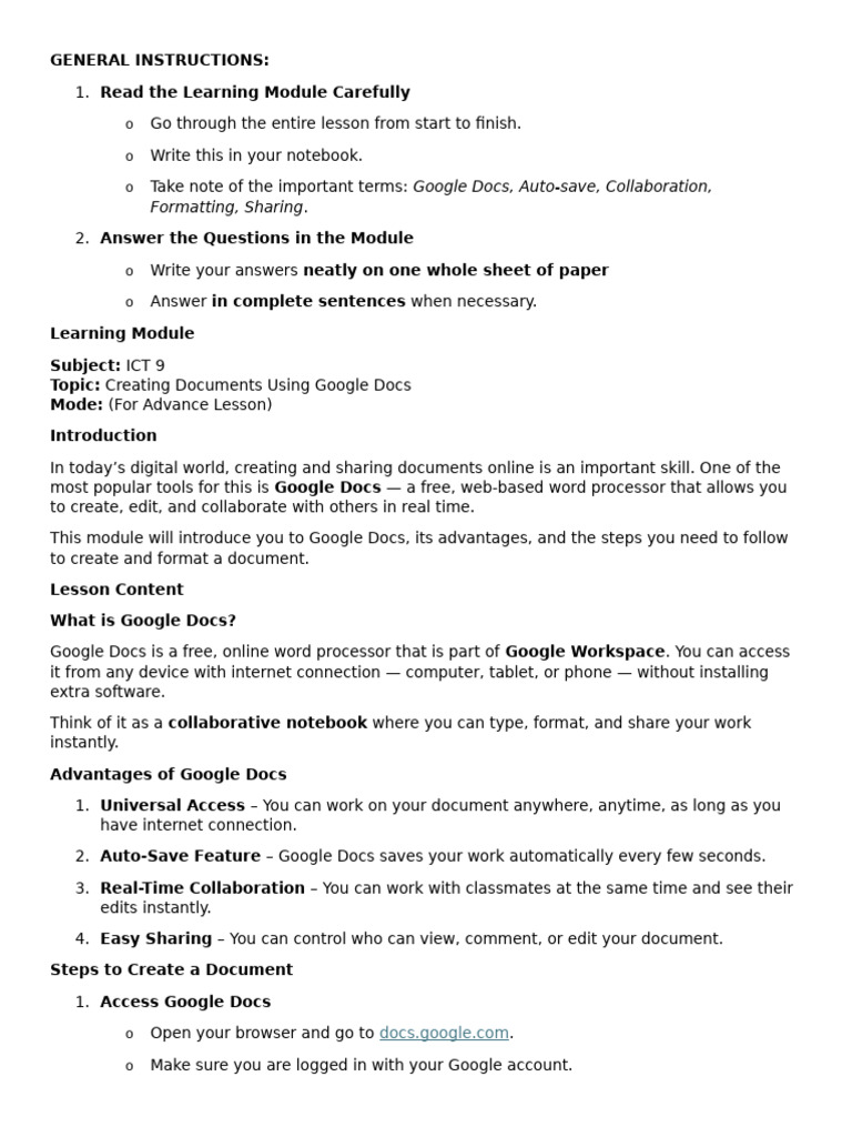 Google Docs: Creating and Sharing Documents | PDF | Software | Computing