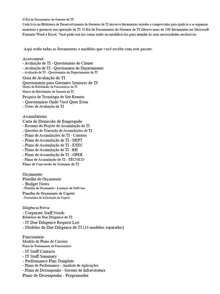 Kit de Ferramentas para Gerentes de TI | PDF | Tecnologia da Informação ...