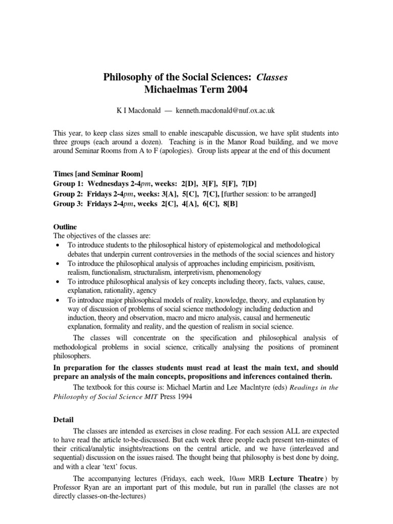 Social Sciences Philosophy Classes Overview | PDF | Positivism | Social ...