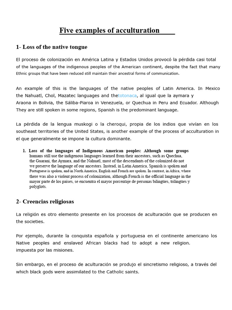 Five Examples of Acculturation | PDF | Americas | Latin America