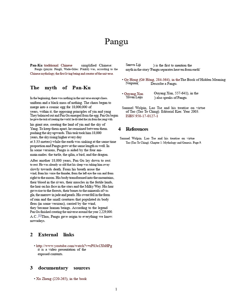 Pangu | PDF | Yin And Yang | Mythology