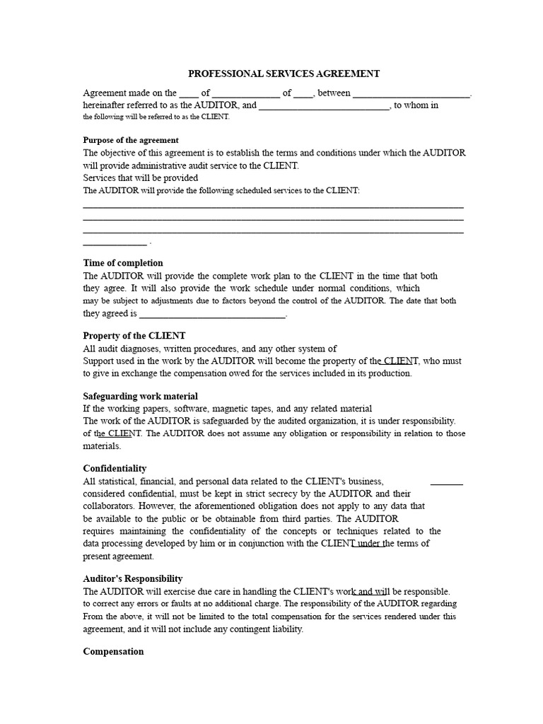 Professional Services Agreement Template | PDF | Audit | Interest