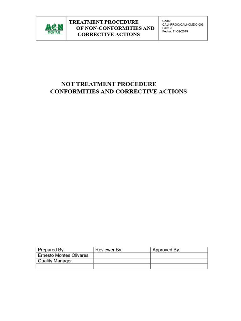 Non-Conformity Treatment Procedure | PDF | Audit | Business