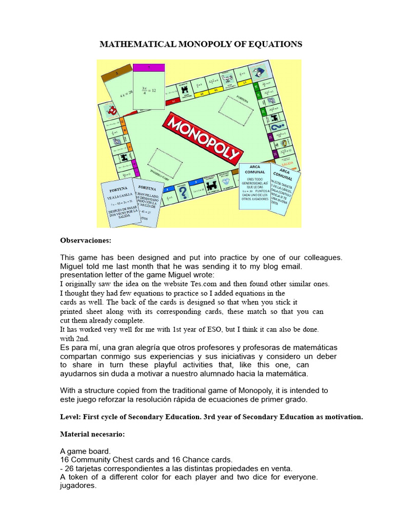 Monopoly Game for Solving Equations | PDF