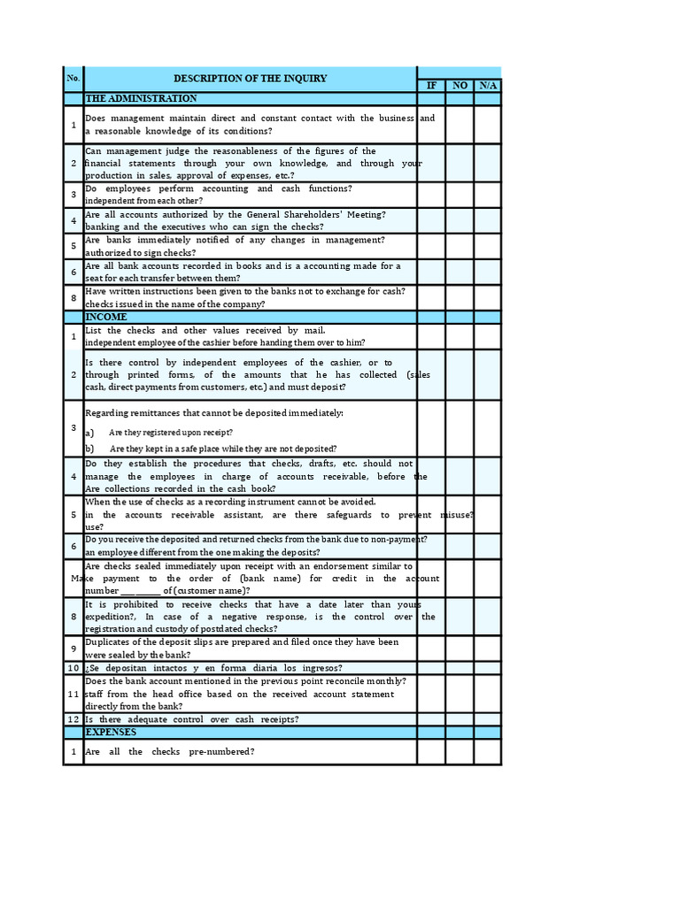 Internal Control Questionnaire Pdf Debits And Credits Invoice