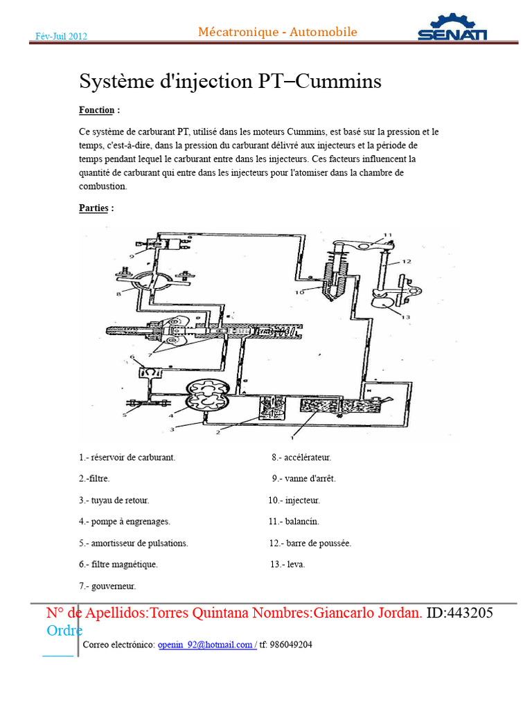Système d'injection PT Cummins expliqué | PDF | Injection (moteur ...