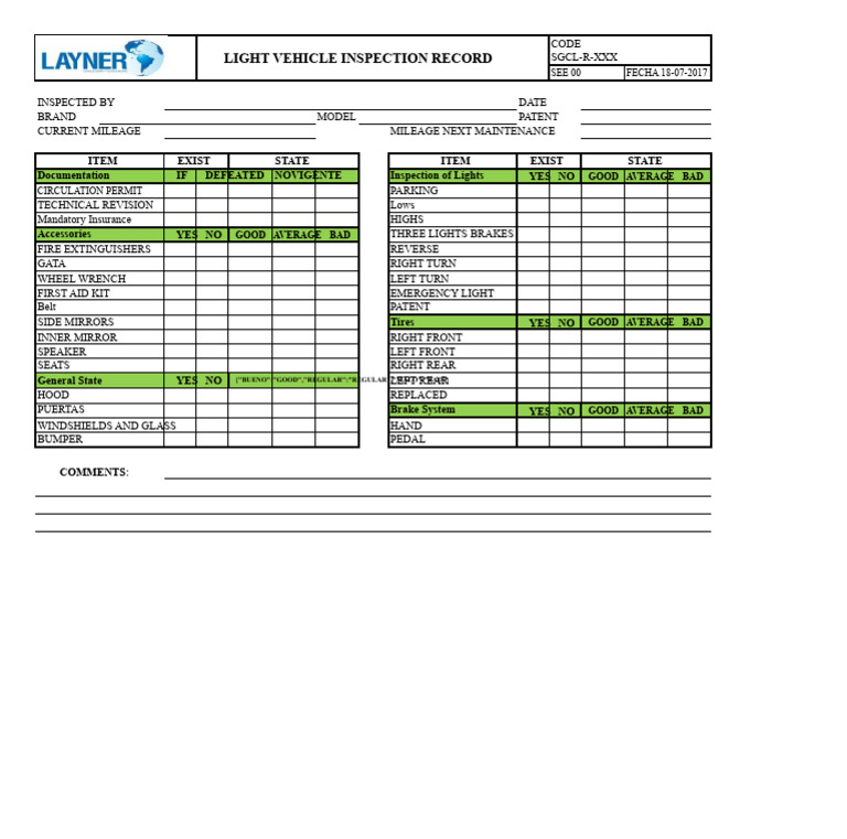 Vehicle Check List Format | PDF