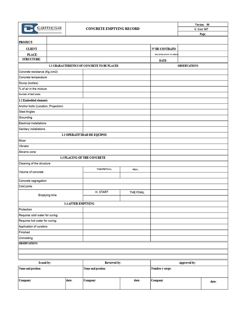 Concrete Placement and Preparation Record | PDF | Concrete ...