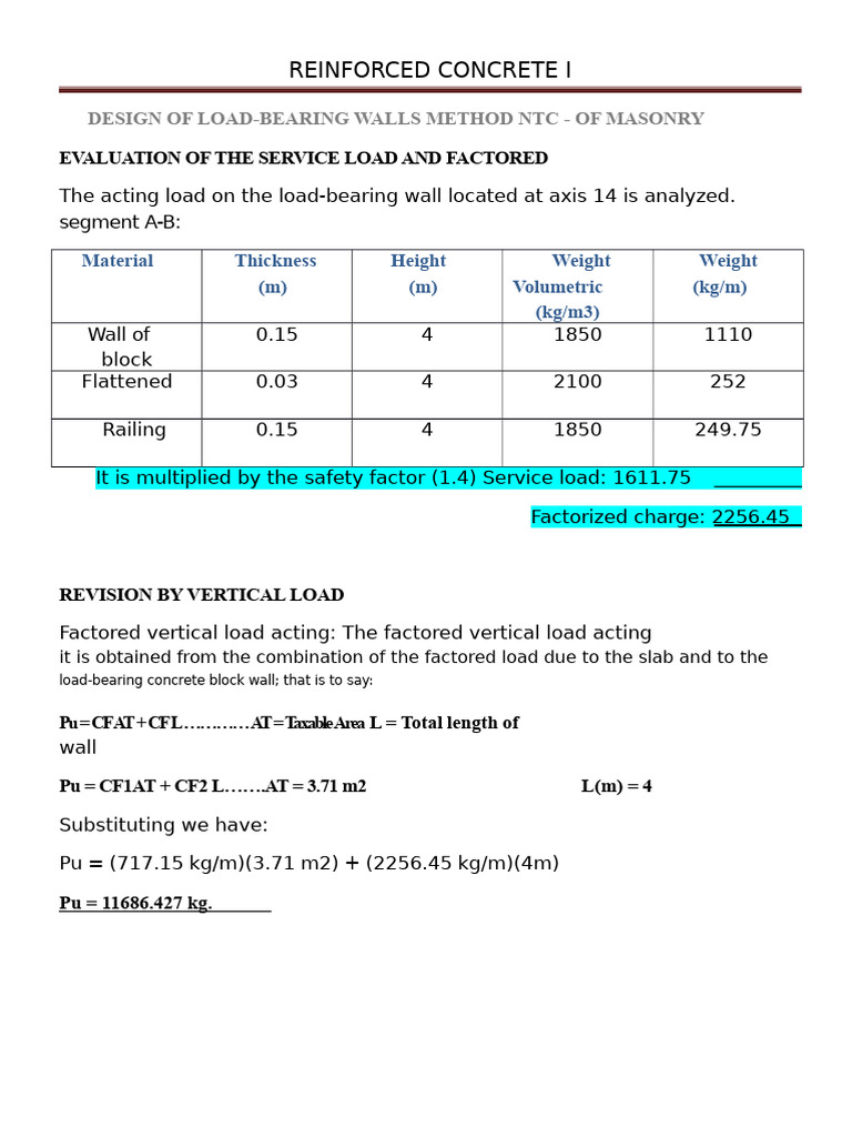 Load-Bearing Wall Design Analysis | PDF | Reinforced Concrete | Masonry