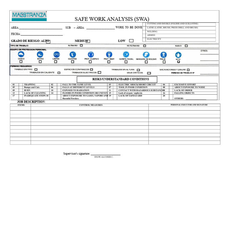 Safe Work Analysis for Cutting Tasks | PDF