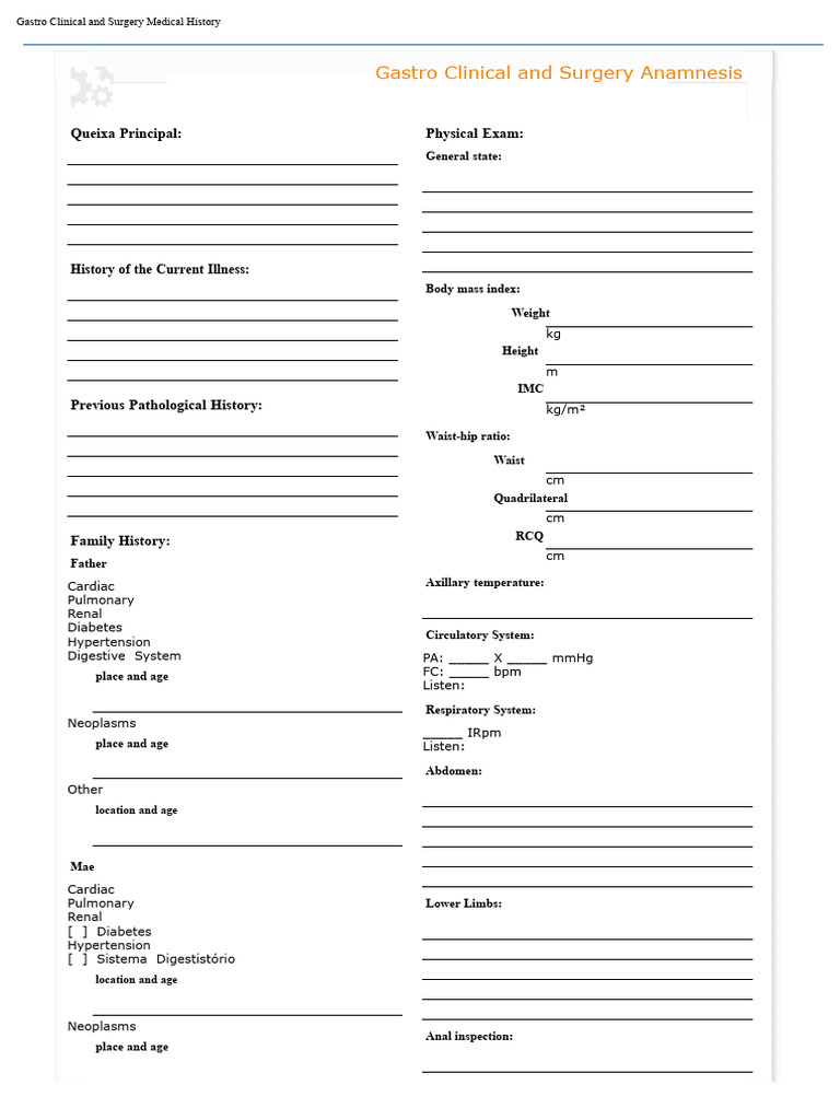 Gastro Clinical and Surgery Anamnesis Form | PDF | Hypertension ...