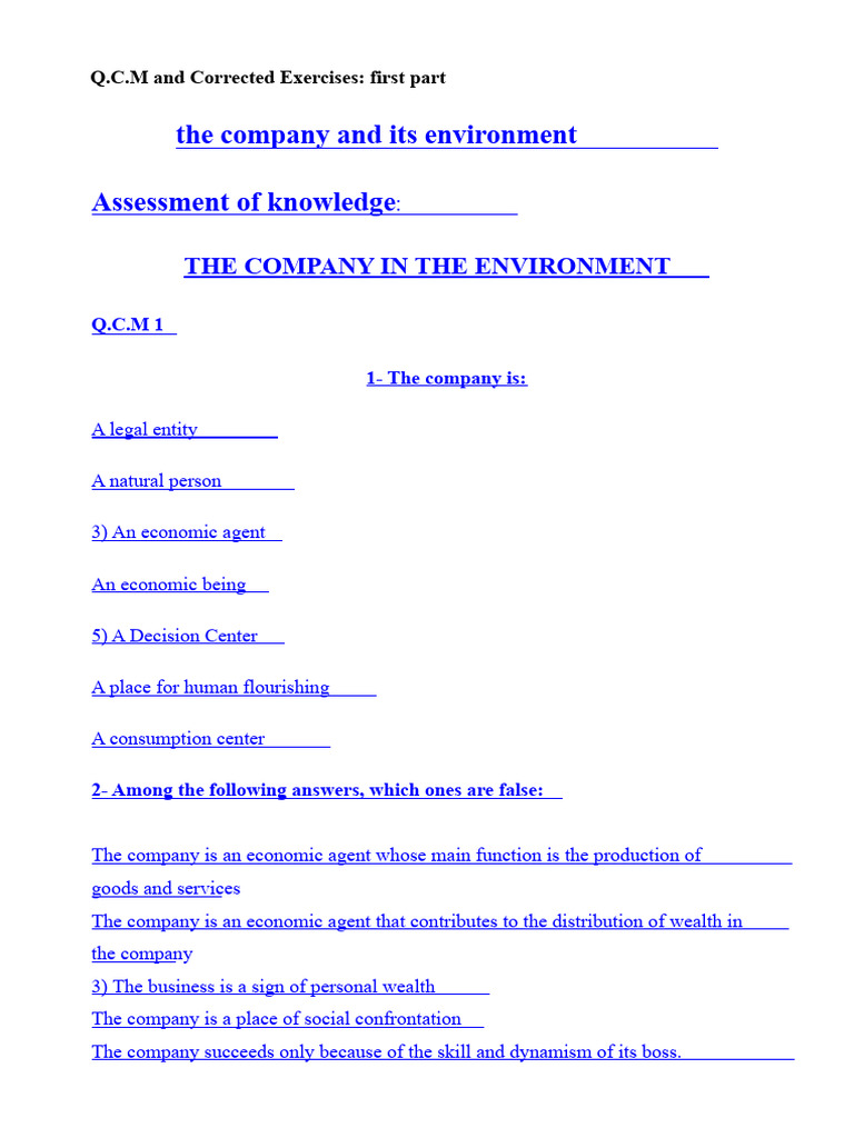 Q.C.M and corrected exercises in economics and organization | PDF ...