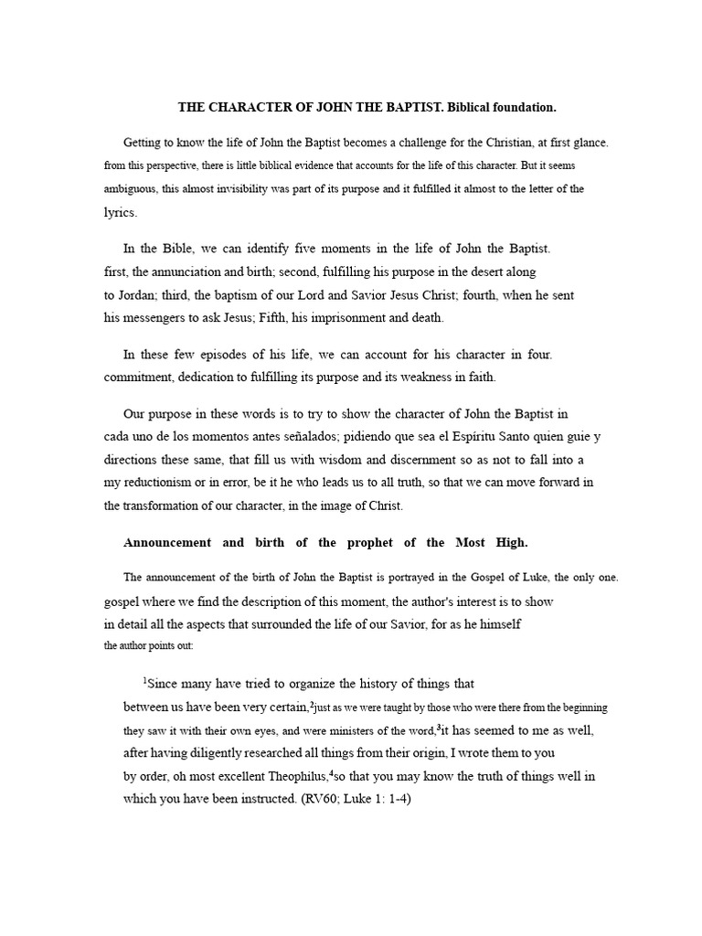 Character Study of John the Baptist | PDF | John The Baptist | Jesus