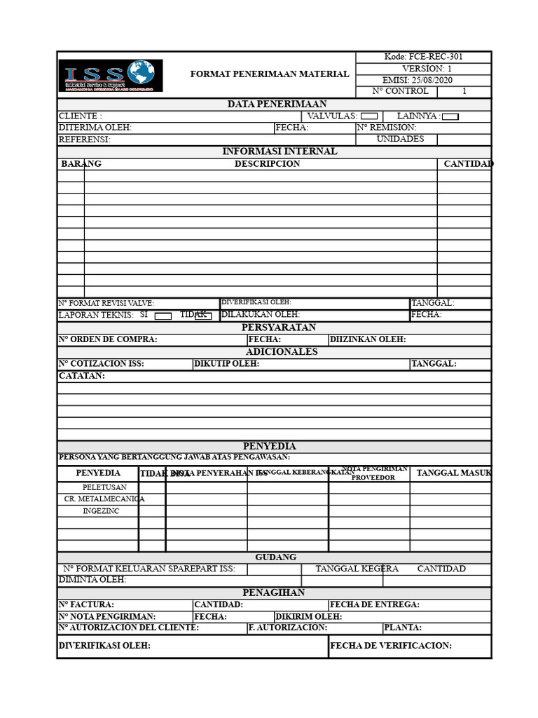 Format Penerimaan Material FCE-REC-301 | PDF